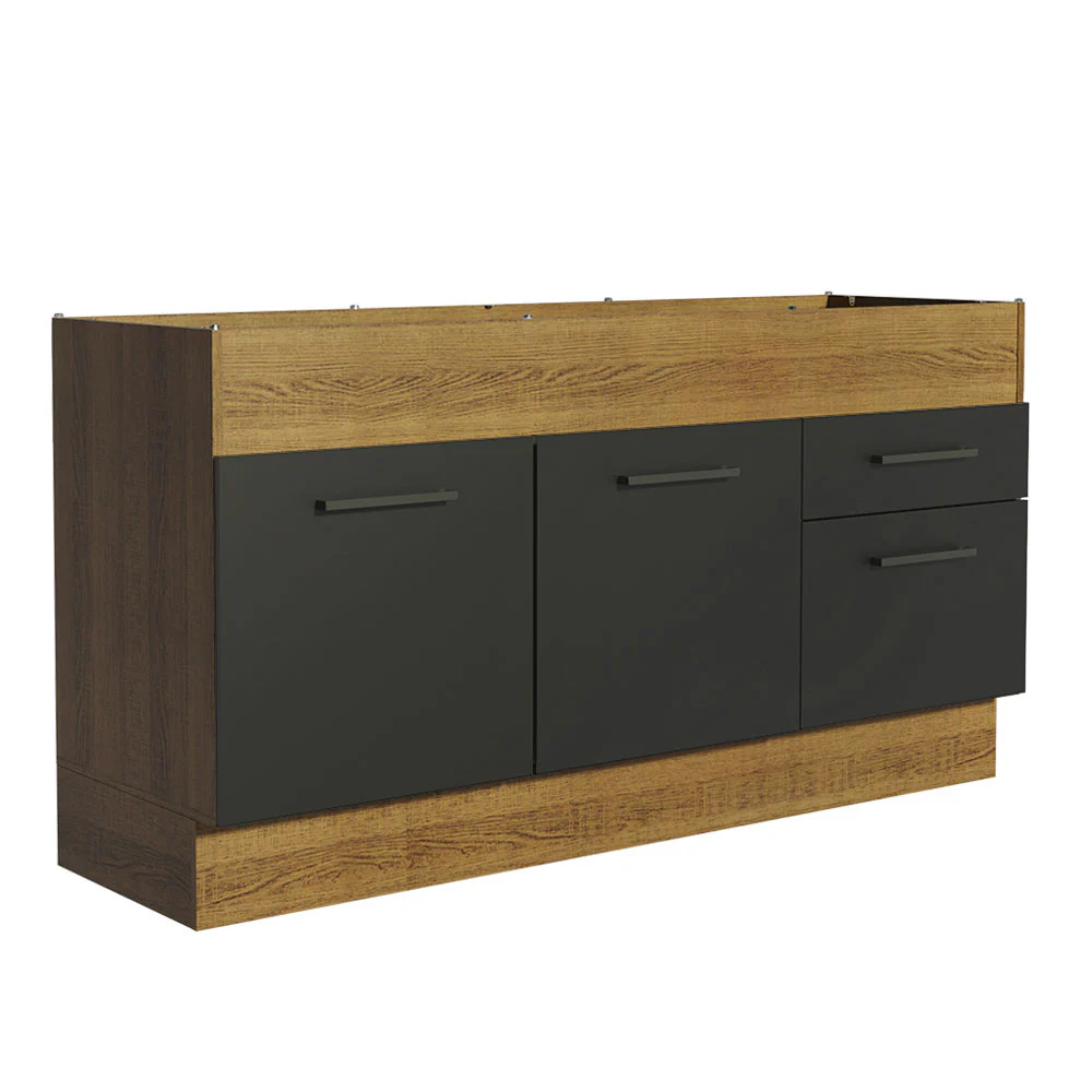Balcão de Pia Madesa Agata 150 cm 2 Portas e 2 Gavetas (Sem Tampo e Pia) Rustic/Preto