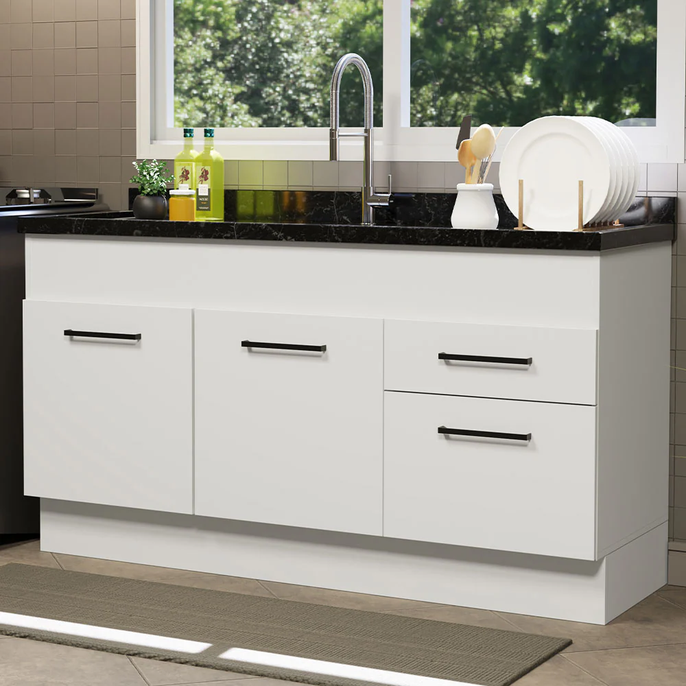 Balcão de Pia Madesa Agata 150 cm 2 Portas e 2 Gavetas (Sem Tampo e Pia) Branco