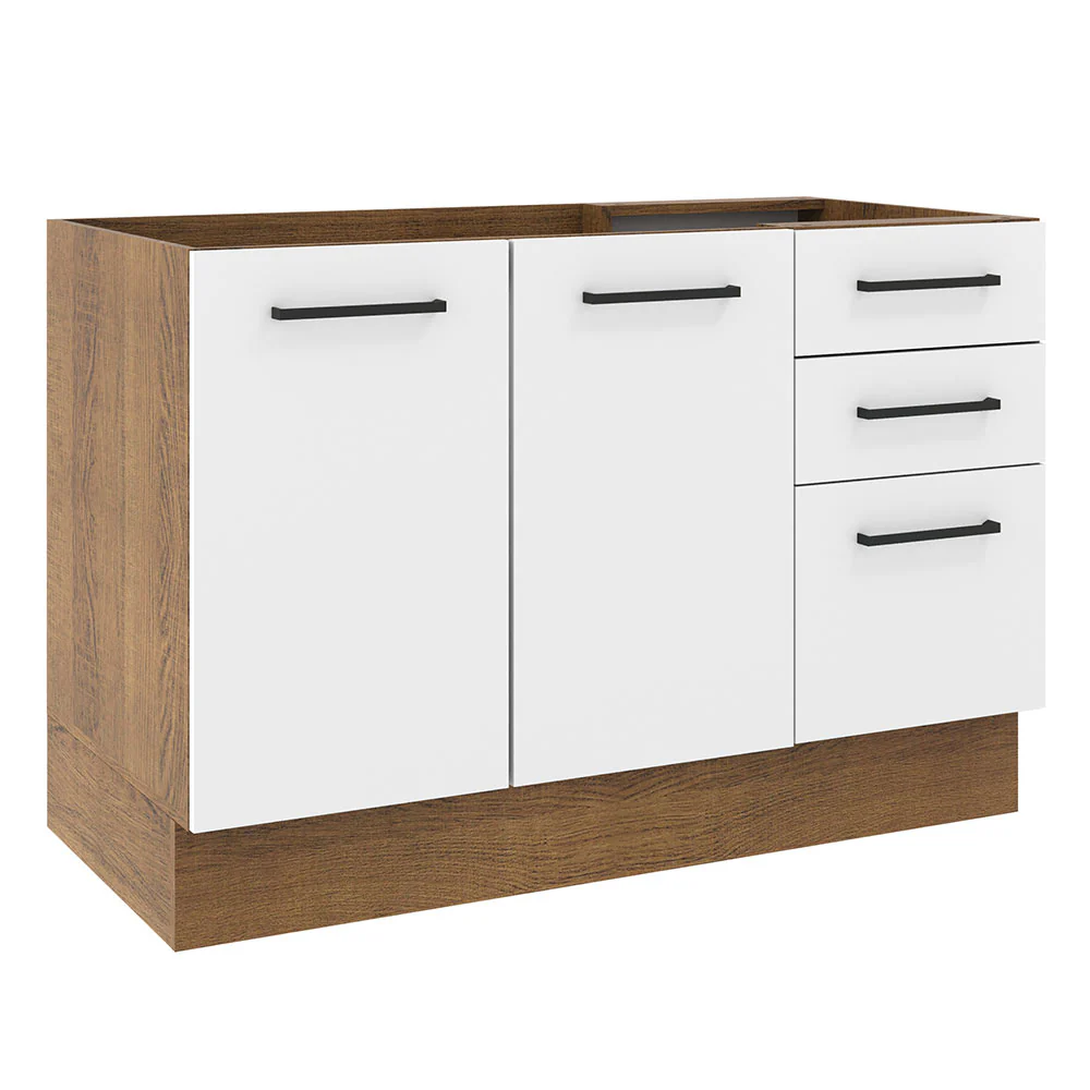 Balcão de Pia Madesa Agata 2 Portas e 3 Gavetas Rustic/Branco