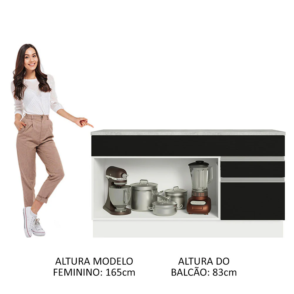 Balcão Gabinete Madesa Glamy 150 cm 2 Gavetas 2 Portas (Com Tampo) Branco/Preto - Image 5