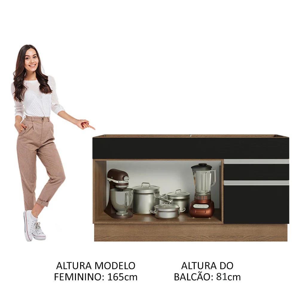 Balcão Gabinete de Pia Madesa Glamy 150 cm 2 Gavetas 2 Portas (Sem Tampo e Pia) Rustic/Preto - Image 5