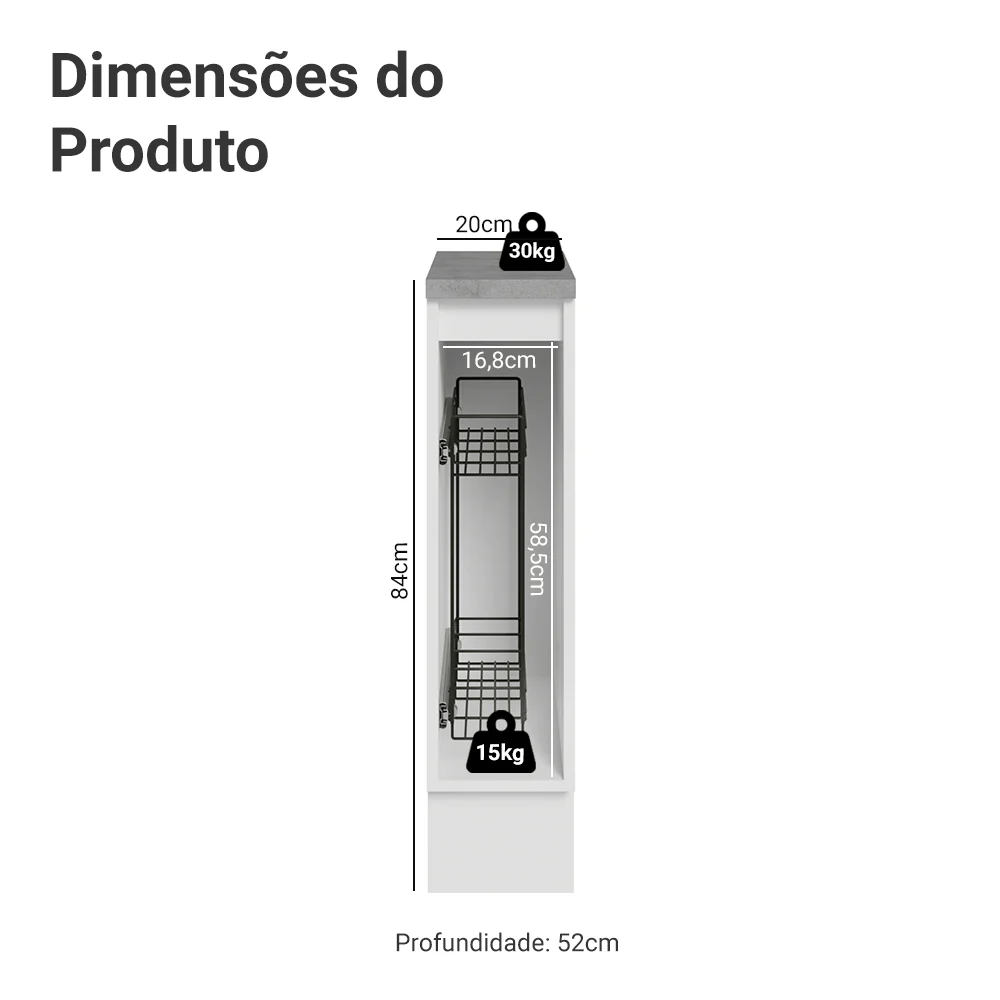 Balcão Porta-Temperos 20 cm 1 Porta Branco/Preto Lux Madesa - Image 2