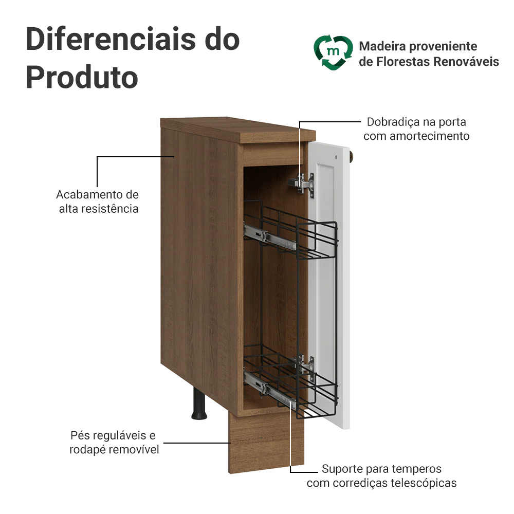 Balcão Porta-Temperos 20 cm 1 Porta Rustic/Branco Vik Madesa - Image 4