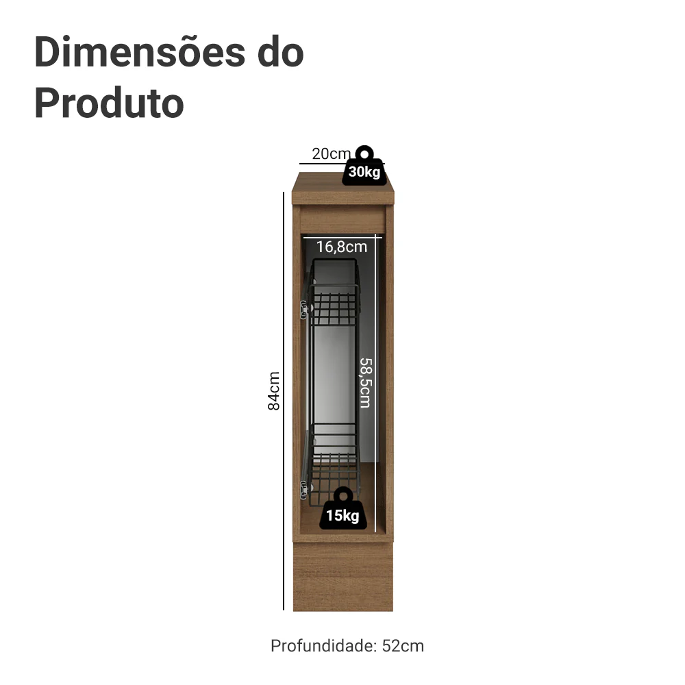 Balcão Porta-Temperos 20 cm 1 Porta Rustic/Preto Lux Madesa - Image 2
