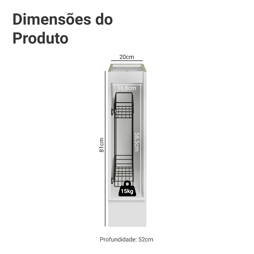 Balcão Porta-Temperos 20 cm 1 Porta (Sem Tampo) Branco/Crema Vik Madesa - Image 2