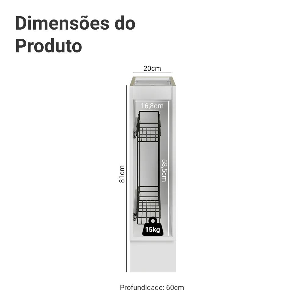 Balcão Porta-Temperos 20 x 60 cm 1 Porta (Sem Tampo) Branco/Cinza Lux Madesa - Image 3