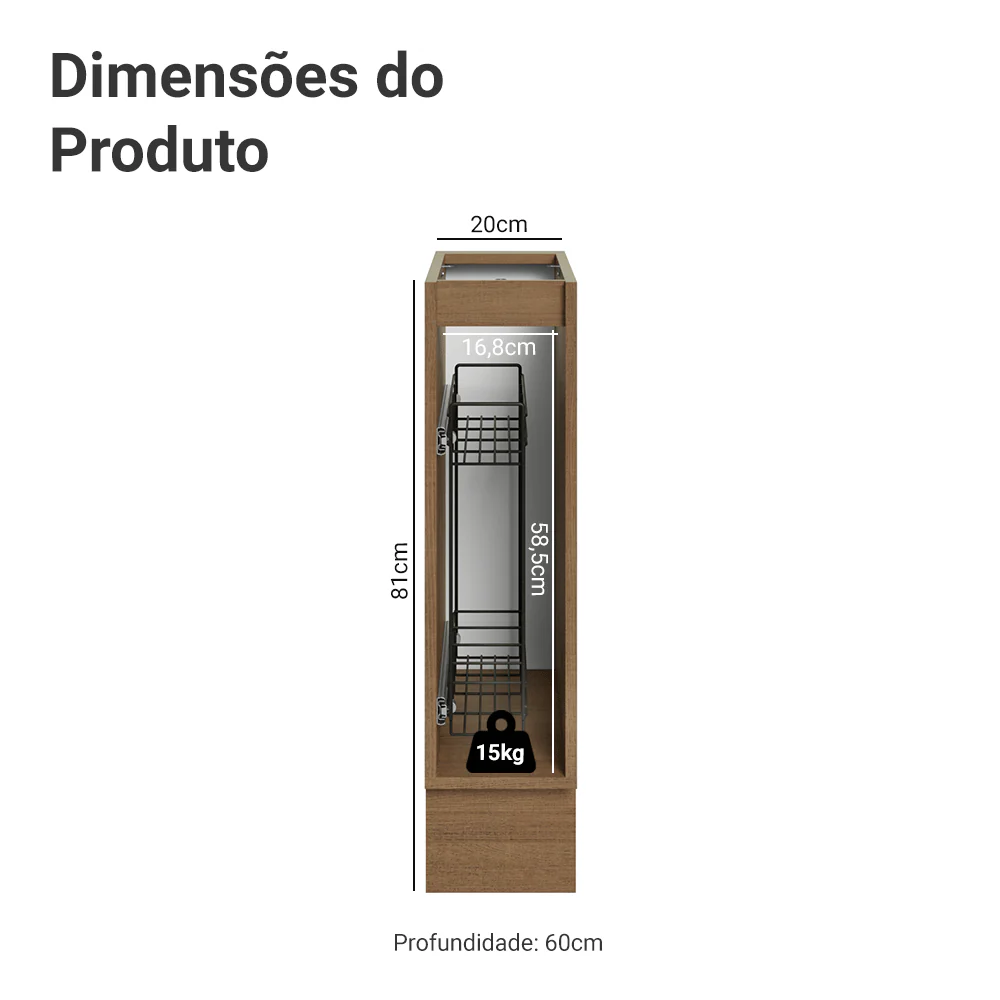 Balcão Porta-Temperos 20 x 60 cm 1 Porta (Sem Tampo) Rustic/Branco Veludo Lux Madesa - Image 3