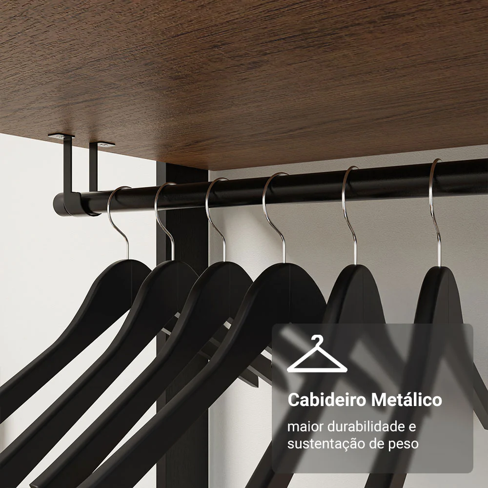 Guarda-Roupa Closet Modulado 2 Gavetas 70cm Rustic/Preto Madesa Valencia - Image 5