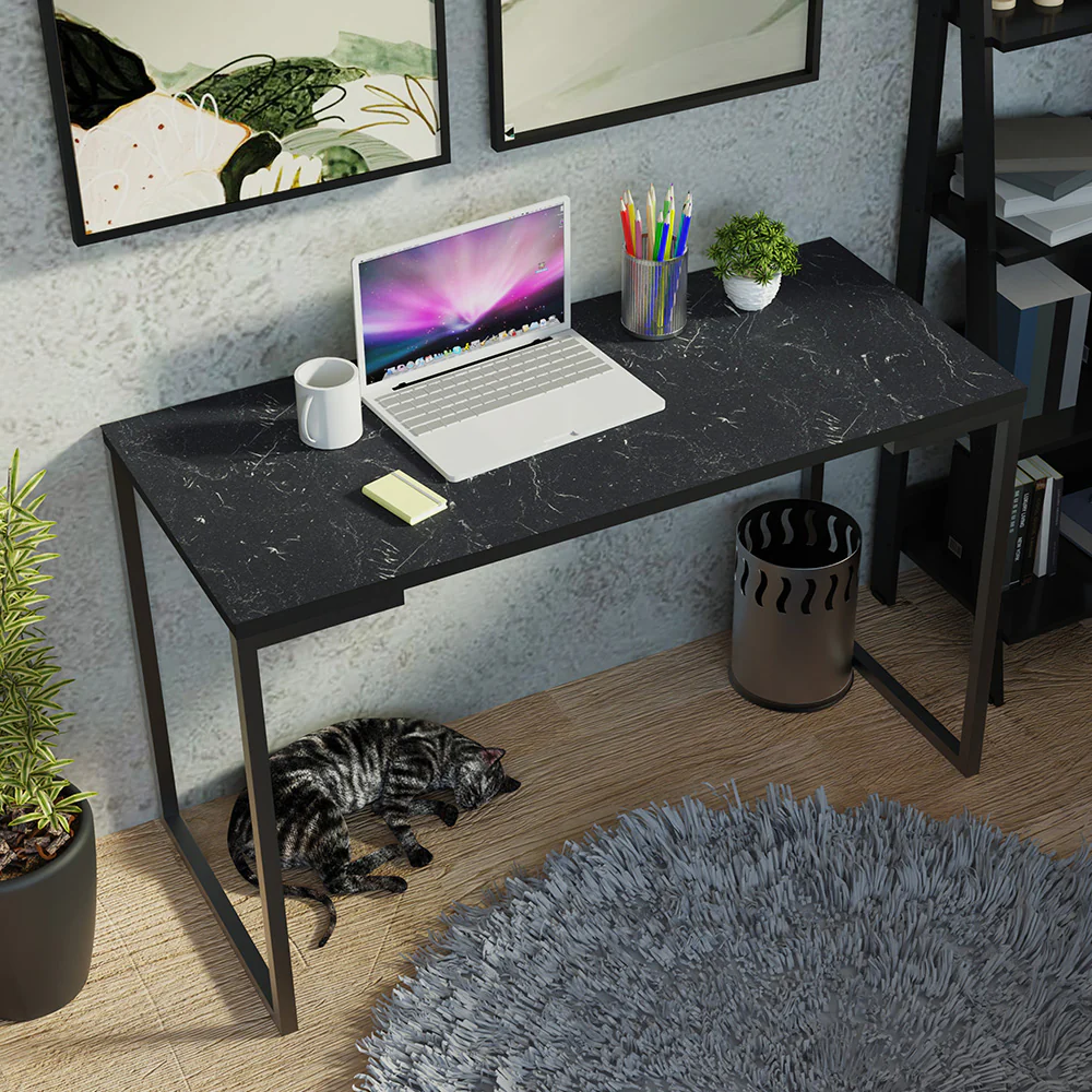 Conjunto Escritório Home Office com Mesa Industrial + Estante Escada Preto Madesa - Image 6