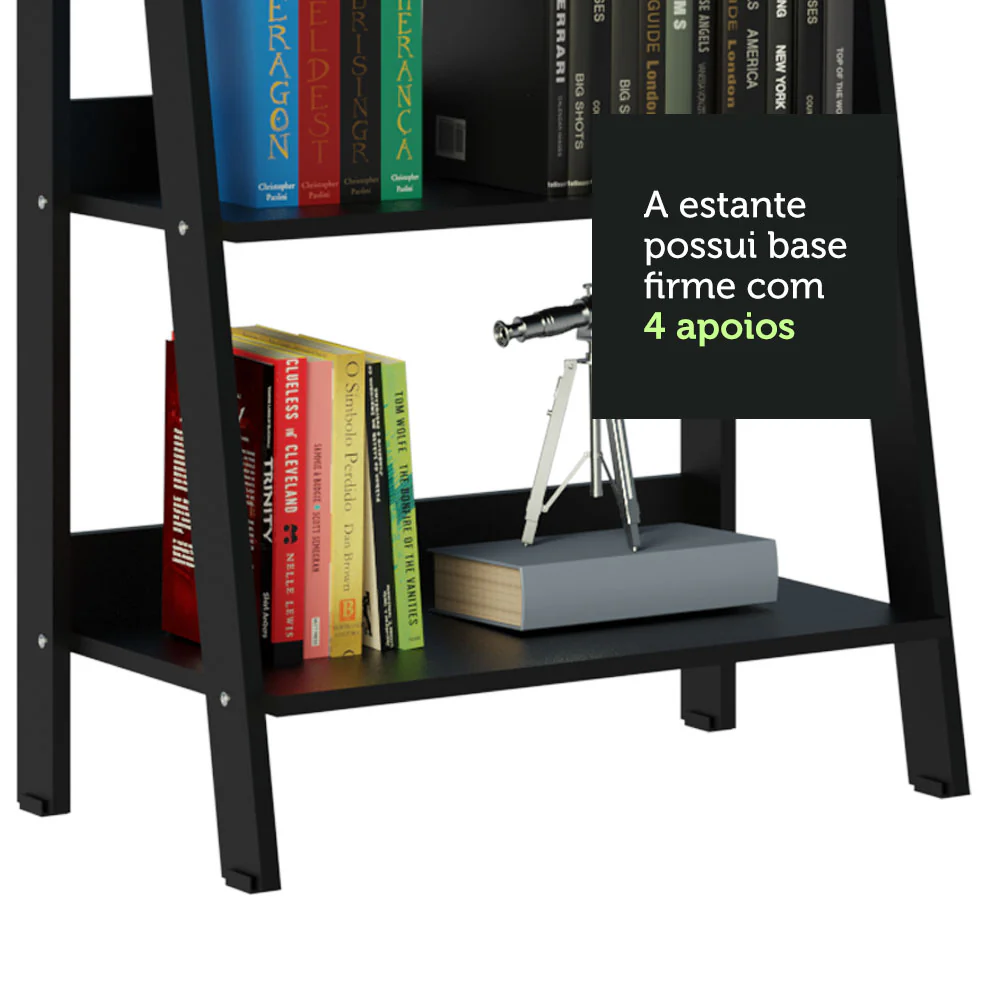 Conjunto Escritório Home Office com Mesa Industrial + Estante Escada Preto Madesa - Image 8
