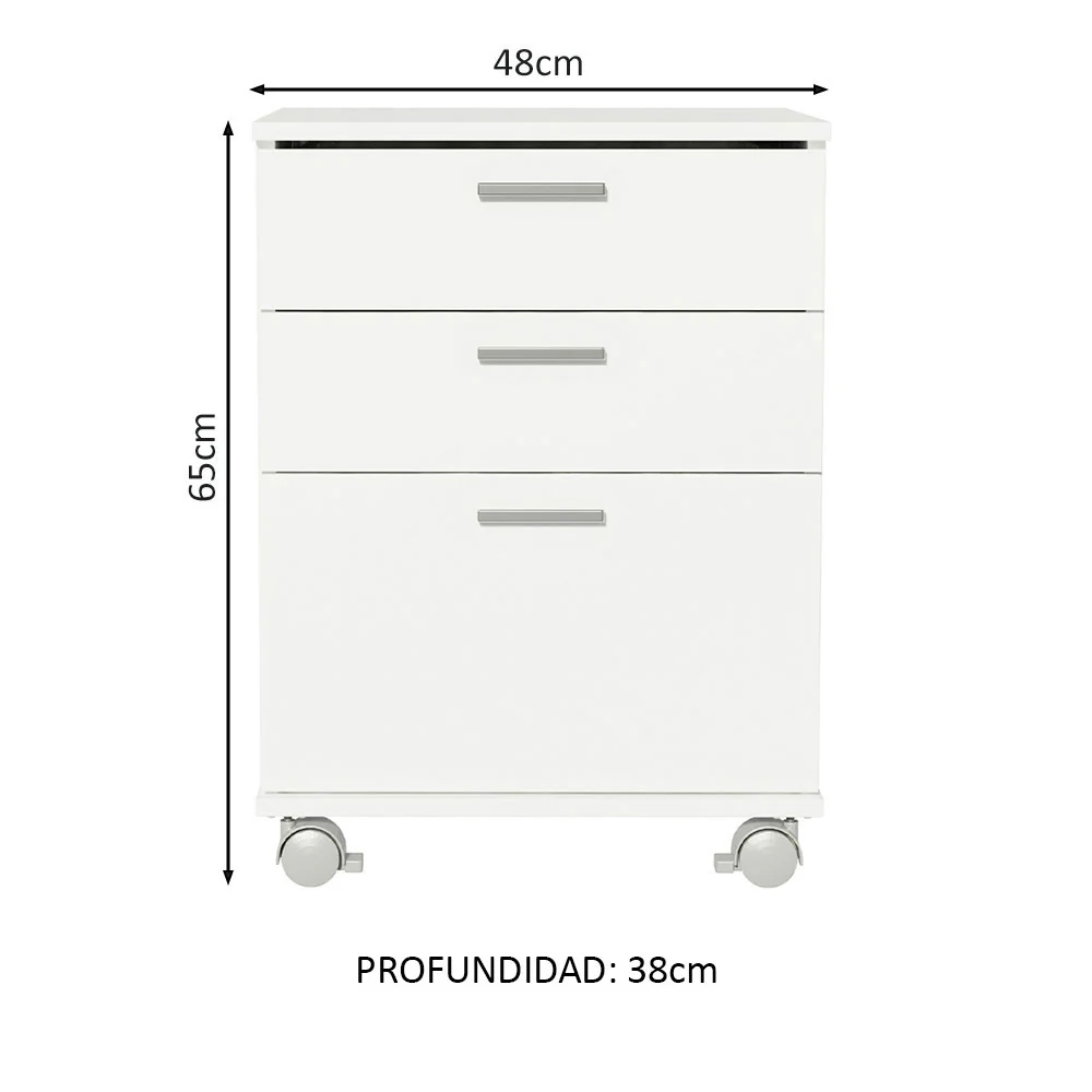 Conjunto Escritório Home Office com Mesa Industrial + Gaveteiro Branco/Cinza Madesa - Image 4