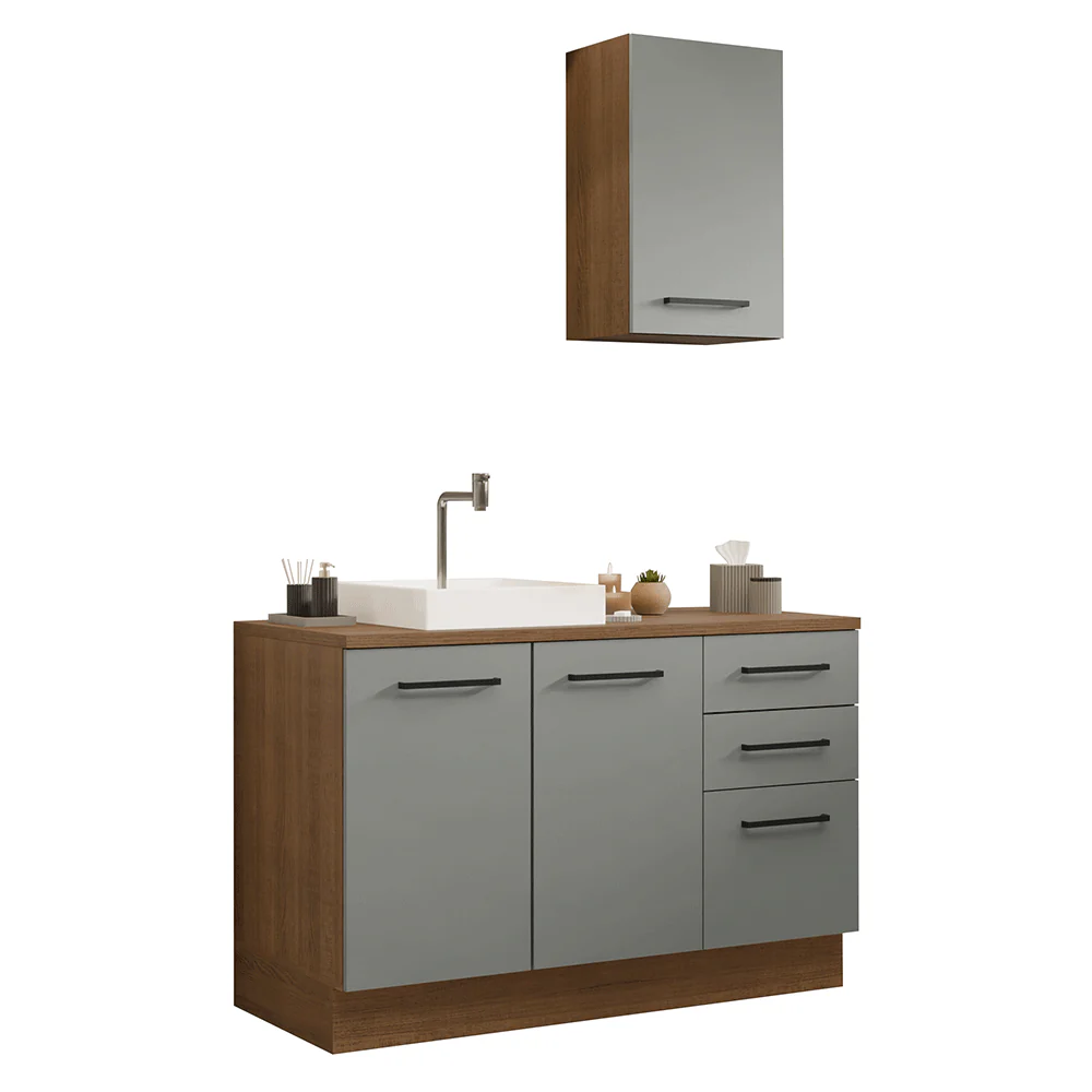 Conjunto Gabinete para Banheiro 120cm 3 Portas 3 Gavetas Rustic/Cinza Agata Madesa 01 - Image 2