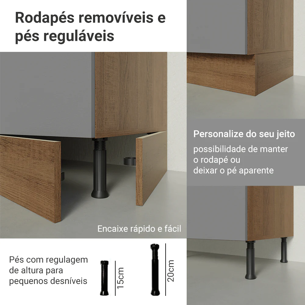 Conjunto Gabinete para Banheiro 120cm 3 Portas 3 Gavetas Rustic/Cinza Agata Madesa 01 - Image 8
