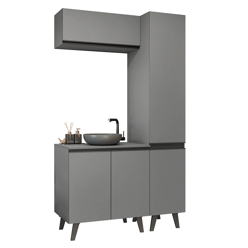 Conjunto Gabinete para Banheiro 120cm 5 Portas Cinza Nice Madesa 03 - Image 2