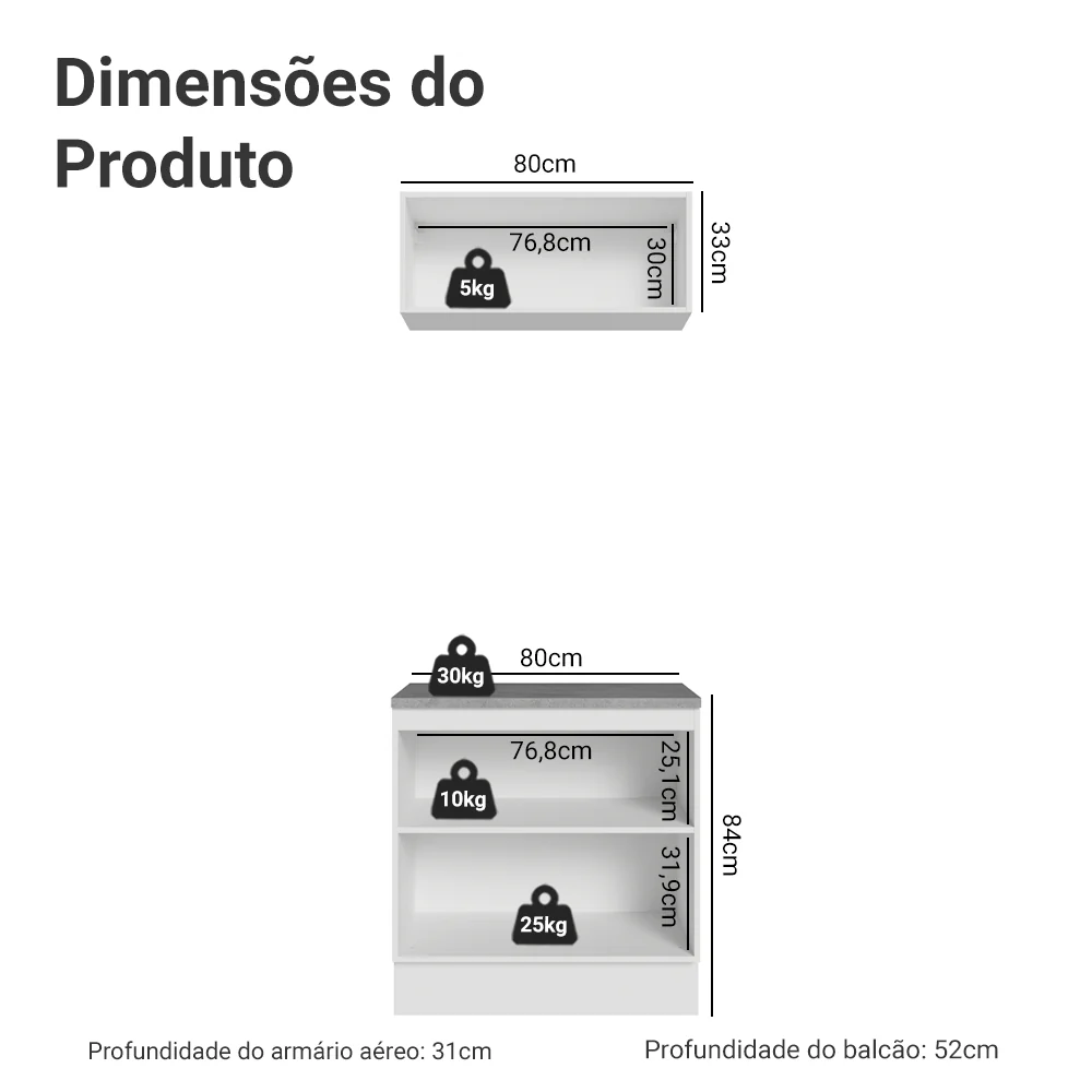 Conjunto Gabinete para Banheiro 80cm 3 Portas Branco Vik Madesa 02 - Image 3