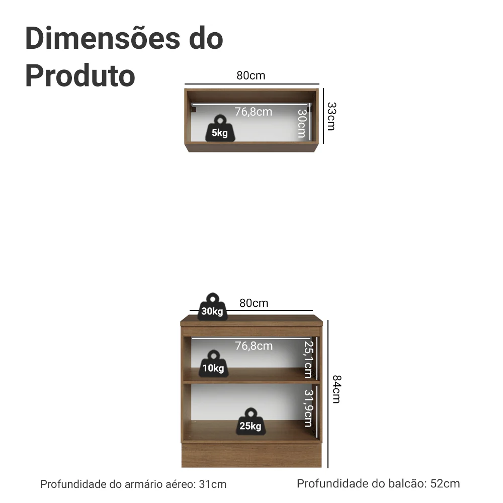 Conjunto Gabinete para Banheiro 80cm 3 Portas Rustic/Branco Vik Madesa 02 - Image 3