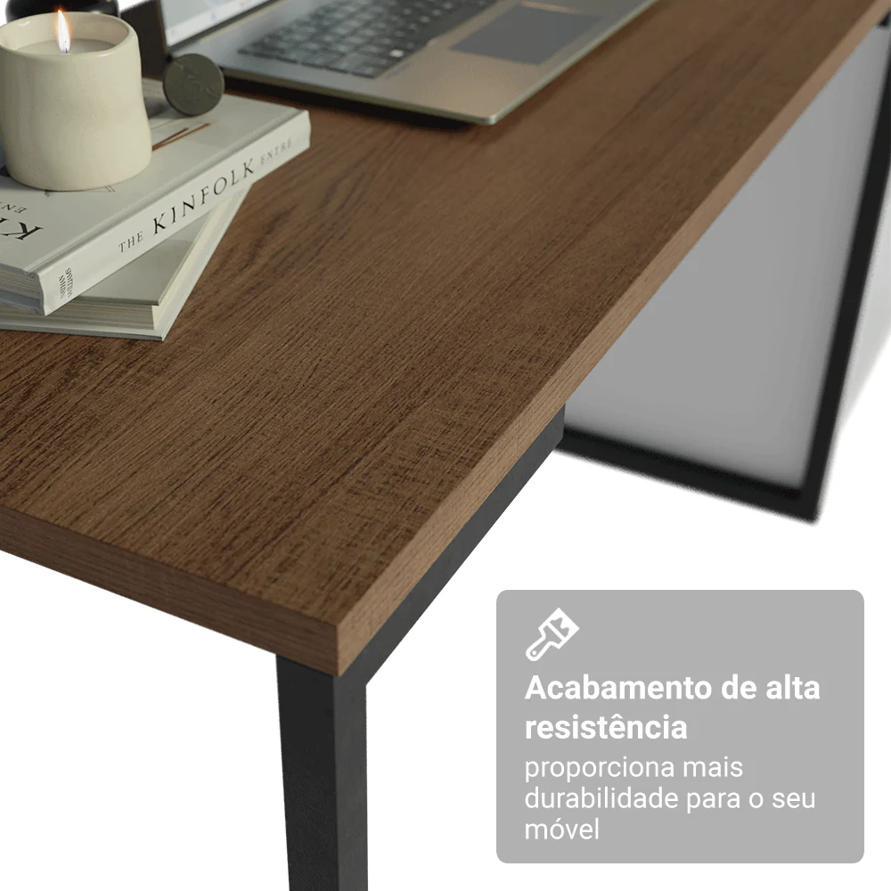 Conjunto Home Office 2 Armários Neo 1 Escrivaninha 2 Prateleiras Branco/Rustic Madesa - Image 9