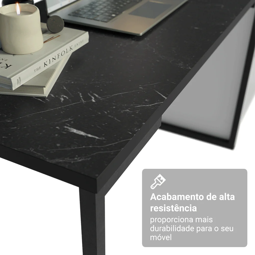 Conjunto Home Office 2 Armários Neo com Espelhos 1 Escrivaninha 2 Prateleiras Branco/Nero Madesa - Image 9