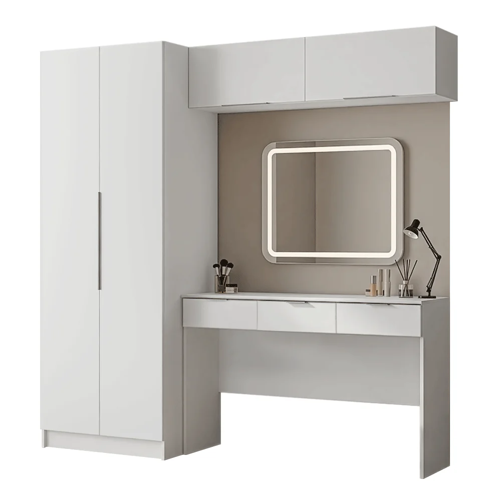 Conjunto Quarto 1 Penteadeira 2 Aéreos 1 Guarda-Roupa 2 Portas Neo Branco Madesa - Image 2