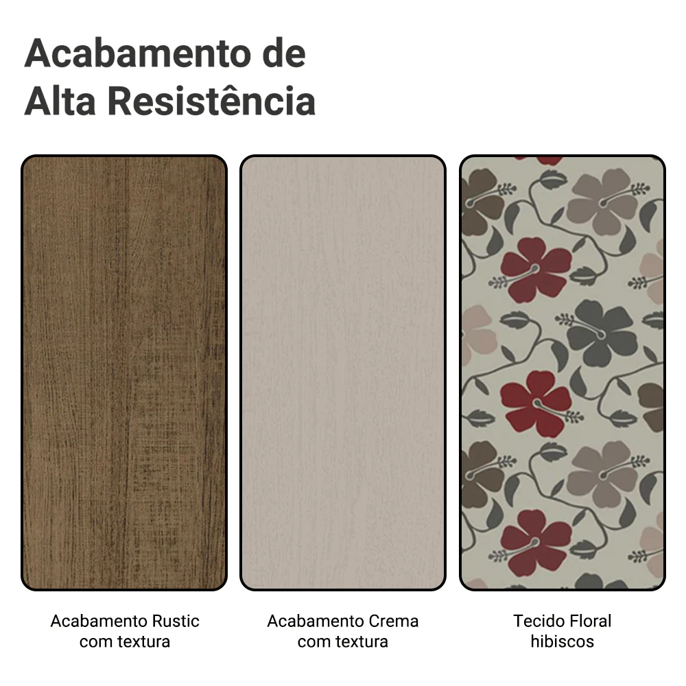 Conjunto Sala de Jantar Amora Mesa Tampo de Madeira 4 Cadeiras Rustic/Crema/Floral Hibiscos Madesa - Image 10