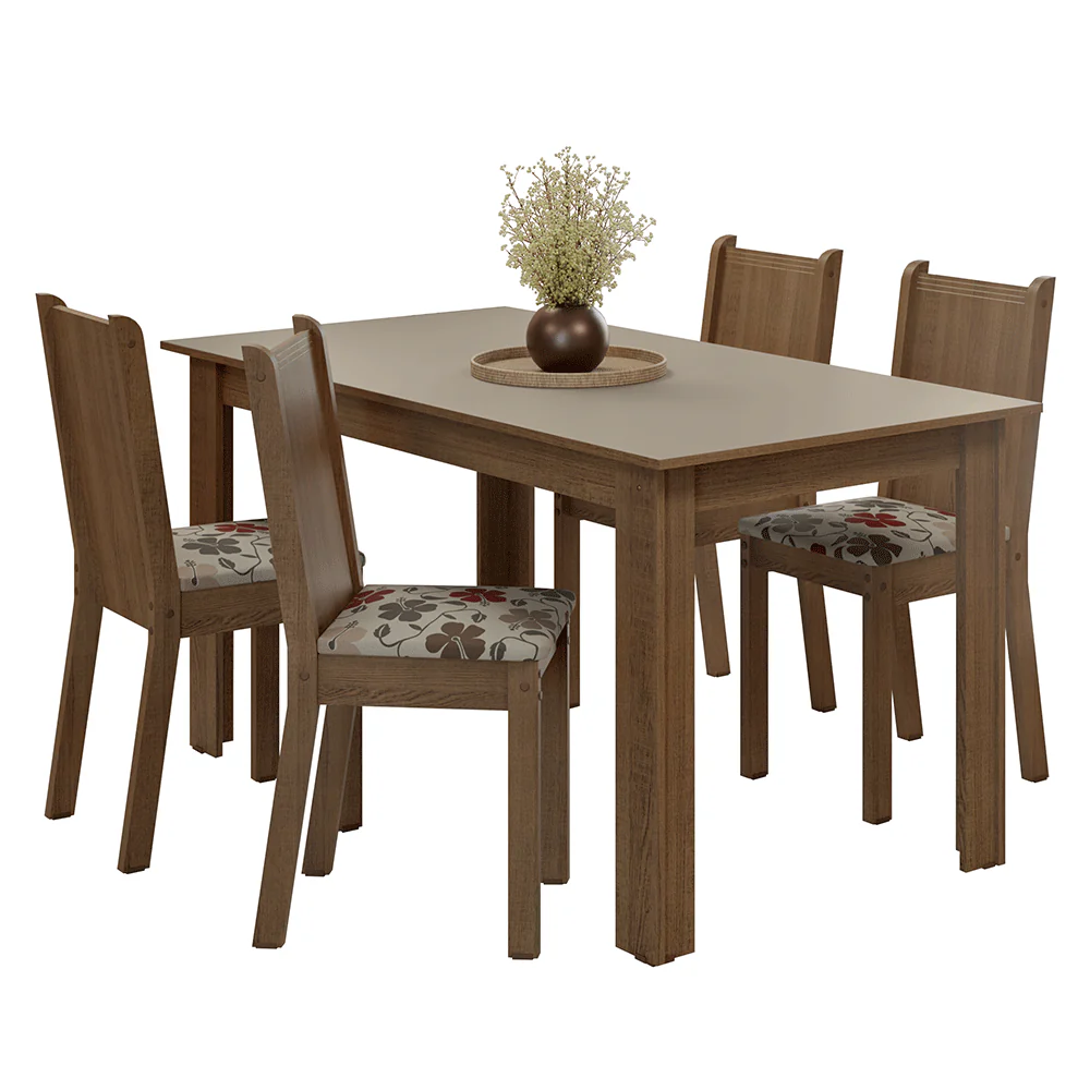 Conjunto Sala de Jantar Amora Mesa Tampo de Madeira 4 Cadeiras Rustic/Crema/Floral Hibiscos Madesa - Image 2
