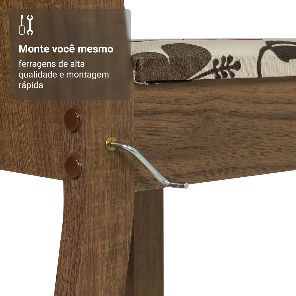 Conjunto Sala de Jantar Amora Mesa Tampo de Madeira 4 Cadeiras Rustic/Crema/Floral Hibiscos Madesa - Image 8