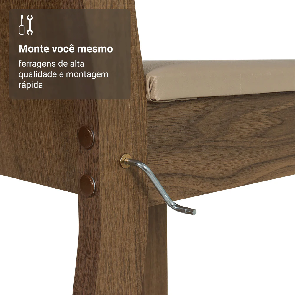 Conjunto Sala de Jantar Amora Mesa Tampo de Madeira 4 Cadeiras Rustic/Crema/Sintético Bege Madesa - Image 8