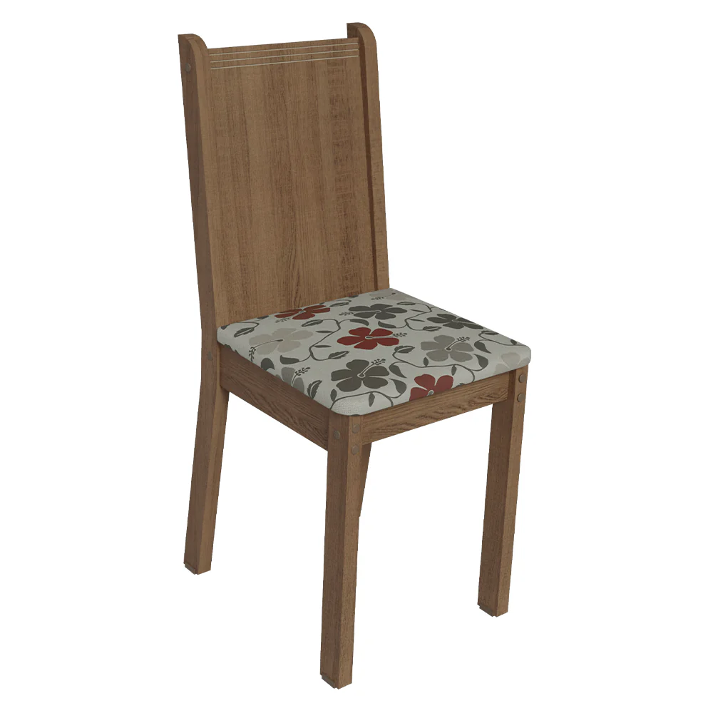 Conjunto Sala de Jantar Cereja Mesa Tampo de Vidro 6 Cadeiras Rustic/Crema/Floral Hibiscos Madesa - Image 6