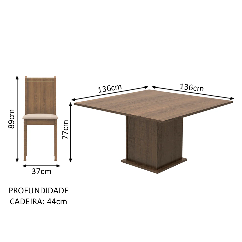 Conjunto Sala de Jantar Madesa Clarice Mesa Tampo de Madeira com 8 Cadeiras Rustic/Sintético Bege - Image 3