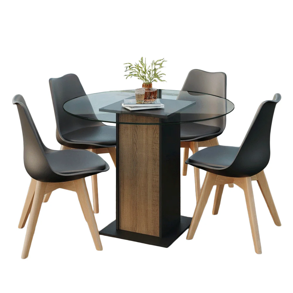 Conjunto Sala de Jantar Denali Mesa Tampo de Vidro 4 Cadeiras Preto/Rustic/Preto Madesa - Image 2