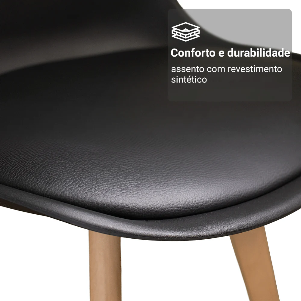 Conjunto Sala de Jantar Denali Mesa Tampo de Vidro 4 Cadeiras Preto/Rustic/Preto Madesa - Image 8