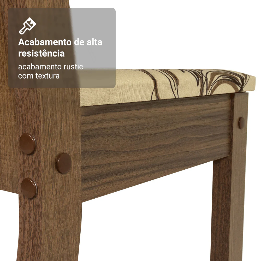 Conjunto Sala de Jantar Dolce Mesa Tampo de Madeira 6 Cadeiras Rustic/Crema/Lírio Bege Madesa - Image 8