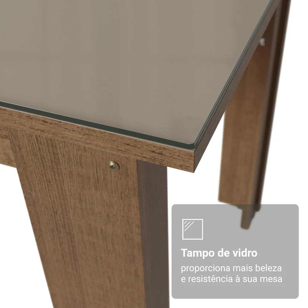 Conjunto Sala de Jantar Elóra Mesa Tampo de Vidro 6 Cadeiras Rustic/Crema/Bege Marrom Madesa - Image 7