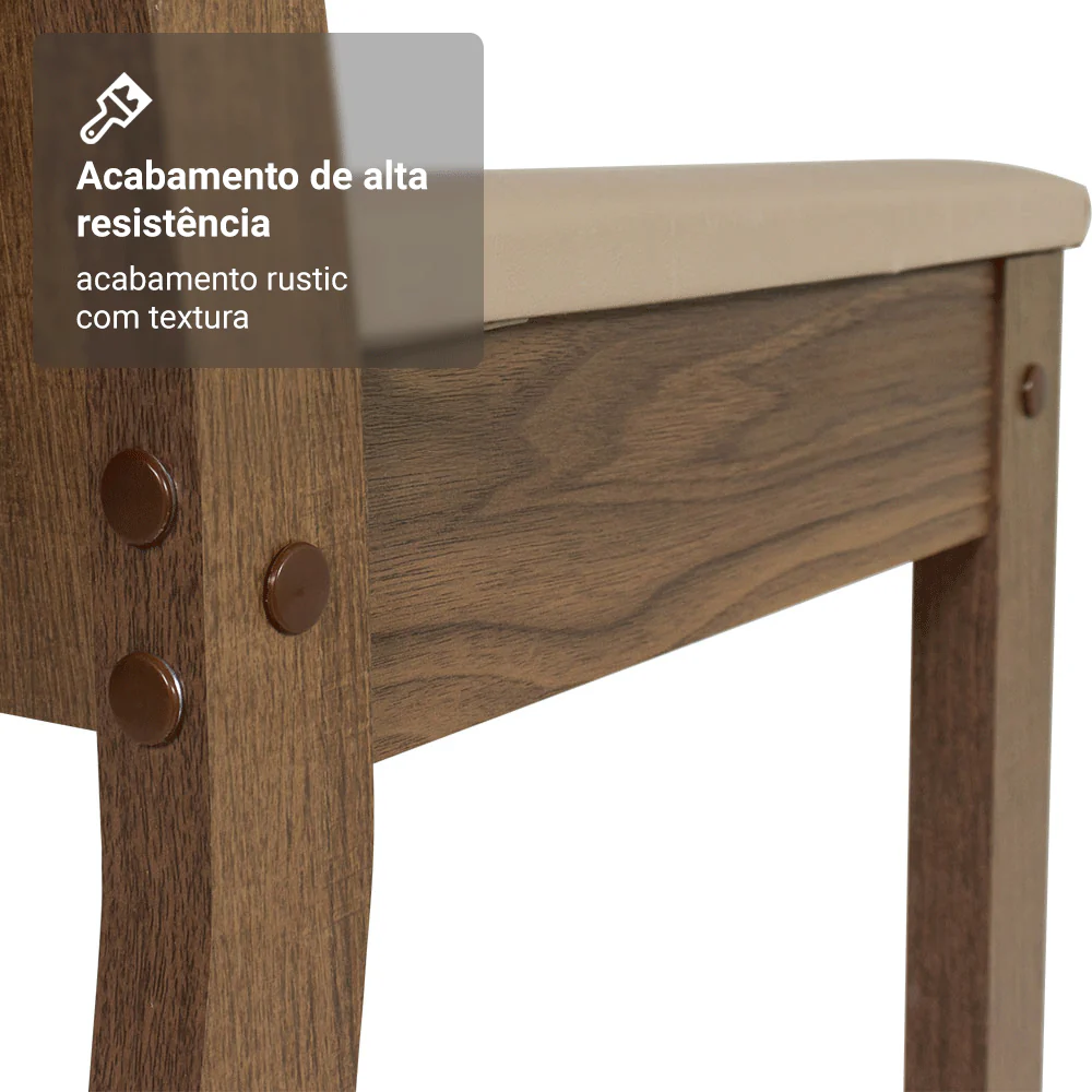 Conjunto Sala de Jantar Lexy Madesa Mesa Tampo de Madeira com 4 Cadeiras Rustic/Sintético Bege - Image 9