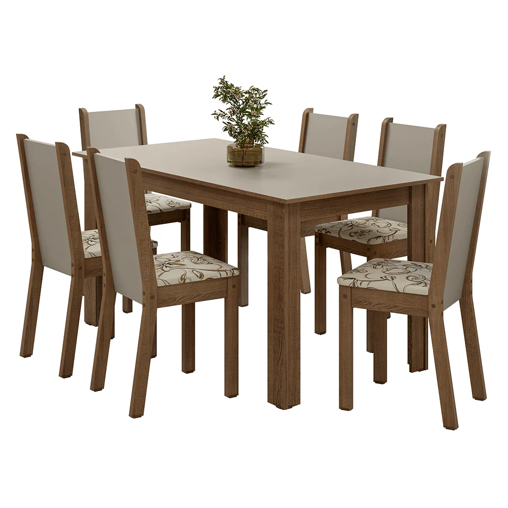 Conjunto Sala de Jantar Lucena Mesa Tampo de Madeira 6 Cadeiras Rustic/Crema/Lírio Bege Madesa - Image 2