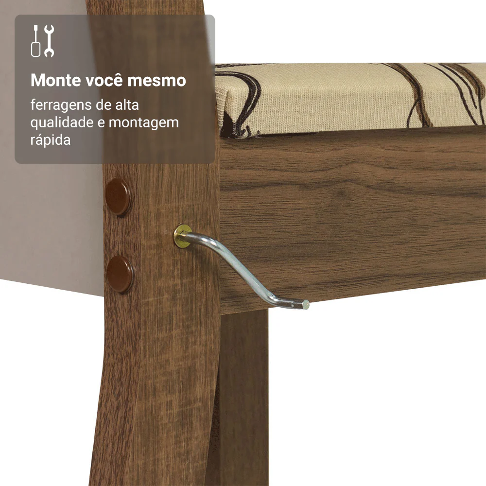 Conjunto Sala de Jantar Lucena Mesa Tampo de Madeira 6 Cadeiras Rustic/Crema/Lírio Bege Madesa - Image 8