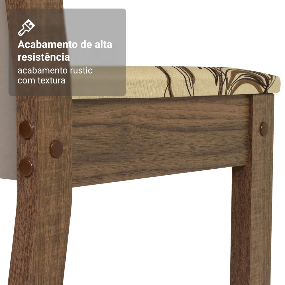 Conjunto Sala de Jantar Lucena Mesa Tampo de Madeira 6 Cadeiras Rustic/Crema/Lírio Bege Madesa - Image 9