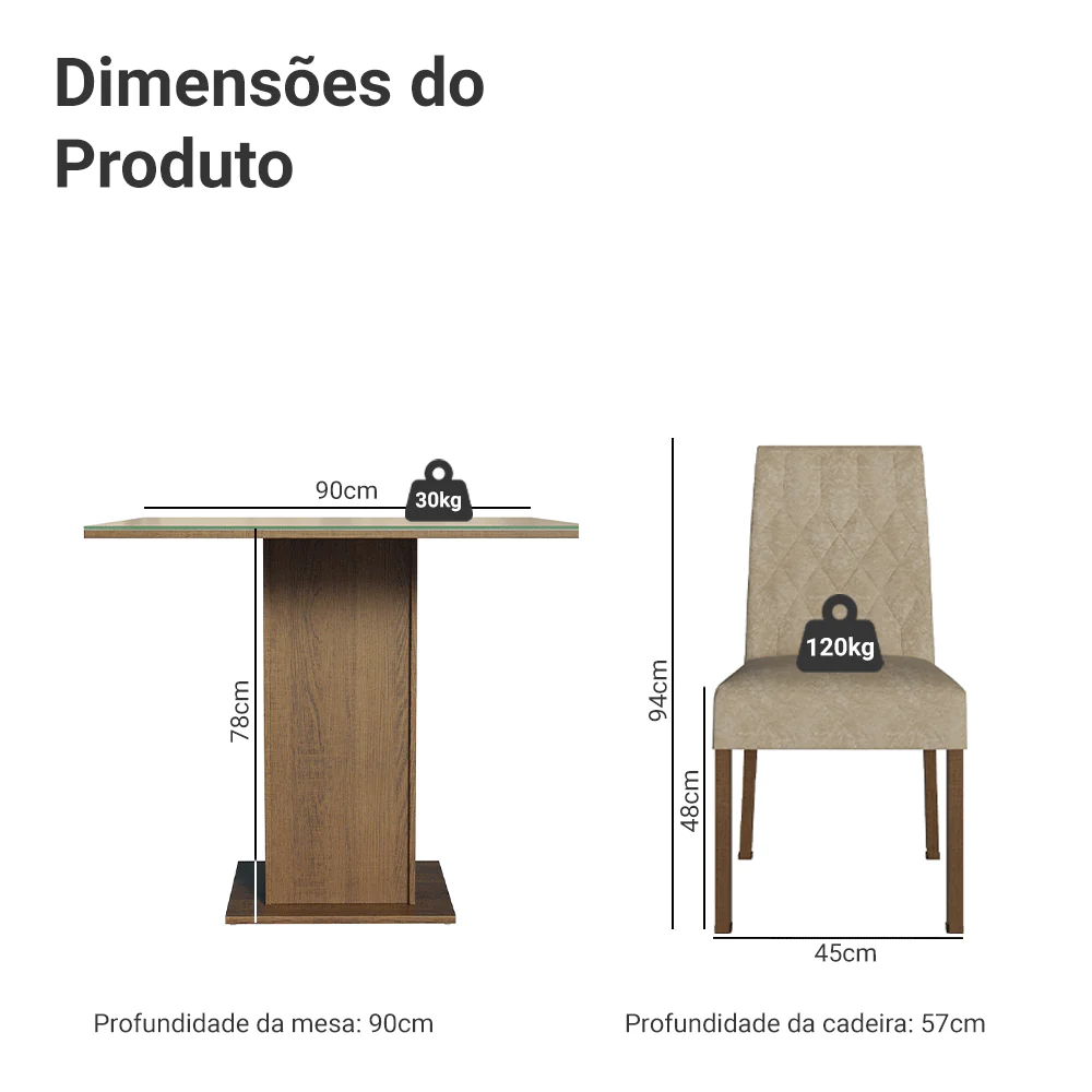 Conjunto Sala de Jantar Mesa Tampo de Vidro com 4 Cadeiras Rustic/Crema/Imperial Madesa Brenda - Image 3