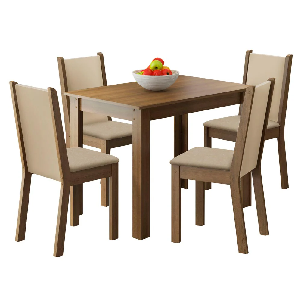 Conjunto Sala de Jantar Madesa Cíntia Mesa Tampo de Madeira com 4 Cadeiras Rustic/Crema/Sintético Bege - Image 2