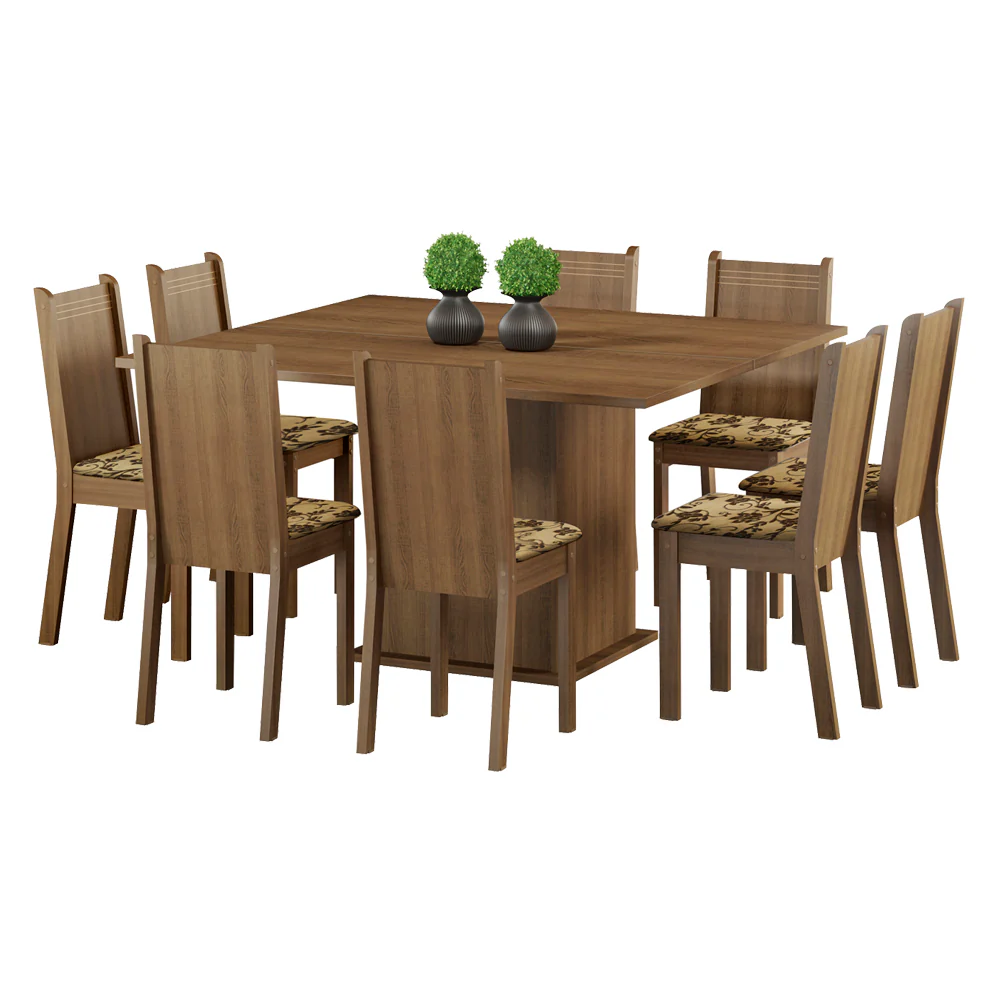 Conjunto Sala de Jantar Madesa Clarice Mesa Tampo de Madeira com 8 Cadeiras Rustic/Bege Marrom - Image 2