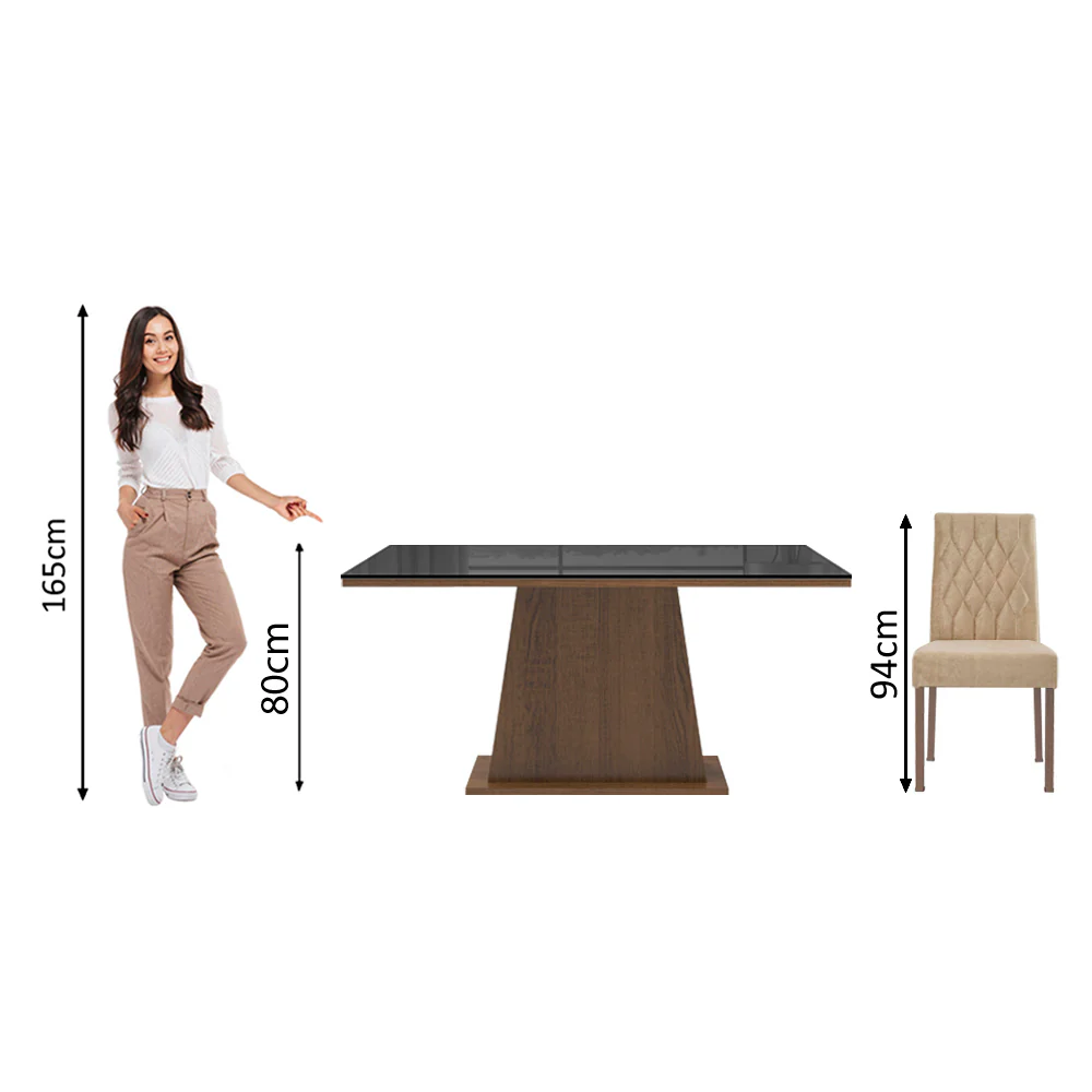 Conjunto Sala de Jantar Madesa Grazi Mesa Tampo de Vidro com 4 Cadeiras Rustic/Preto/Imperial - Image 8