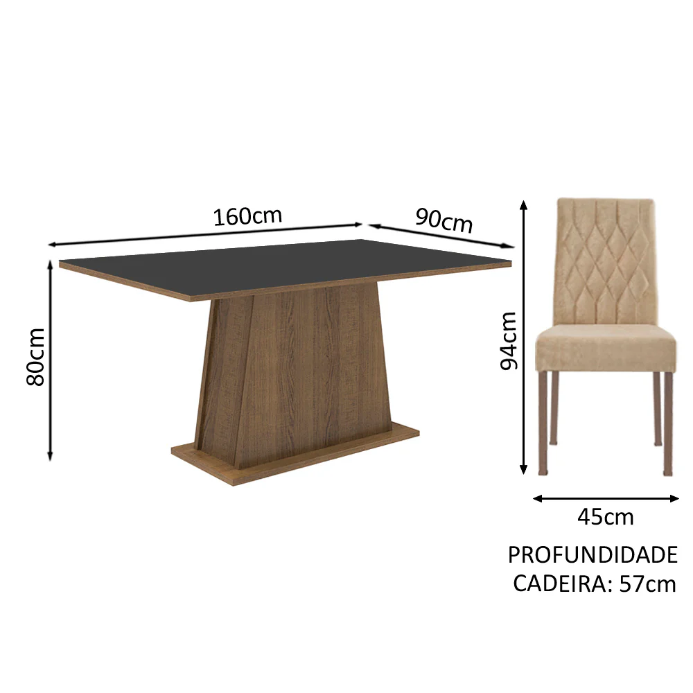 Conjunto Sala de Jantar Madesa Ingrid Mesa Tampo de Madeira com 4 Cadeiras Rustic/Preto/Imperial - Image 3