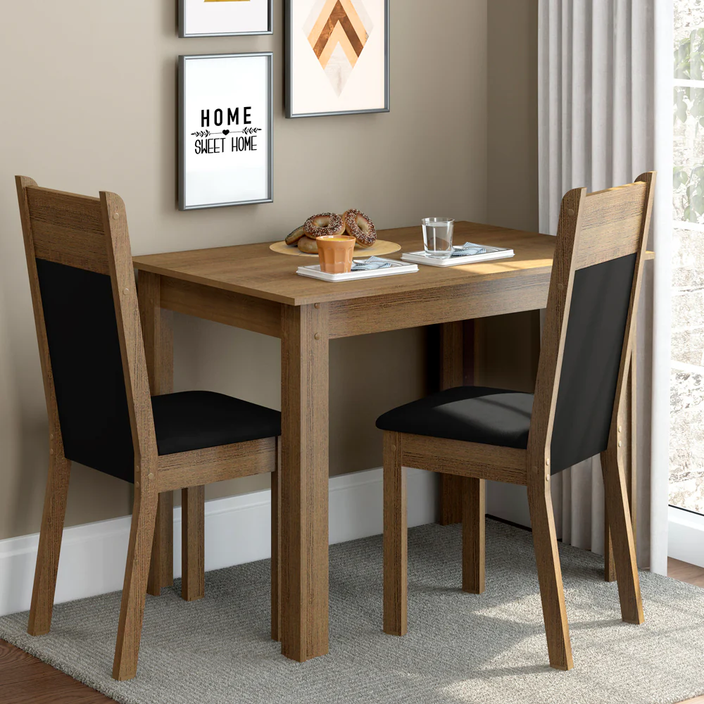Conjunto Sala de Jantar Madesa Lola Mesa Tampo de Madeira com 2 Cadeiras Rustic/Preto/Sintético Preto