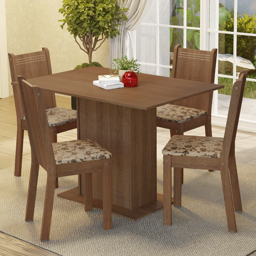 Conjunto Sala de Jantar Madesa Luana Mesa Tampo de Madeira com 4 Cadeiras Rustic/Bege Marrom