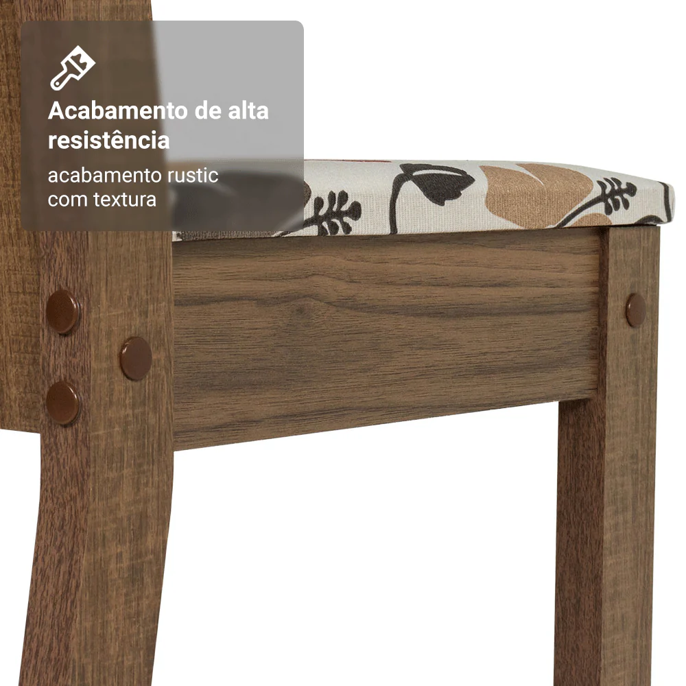 Conjunto Sala de Jantar Madesa Luana Mesa Tampo de Madeira com 4 Cadeiras Rustic/Floral Hibiscos - Image 9