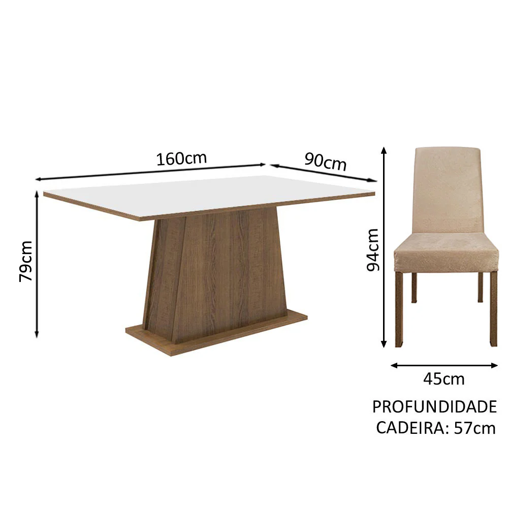 Conjunto Sala de Jantar Madesa Luciana Mesa Tampo de Madeira com 6 Cadeiras Rustic/Branco/Imperial - Image 3