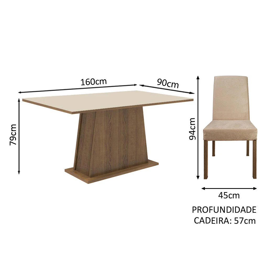 Conjunto Sala de Jantar Madesa Luciana Mesa Tampo de Madeira com 6 Cadeiras Rustic/Crema/Imperial - Image 3