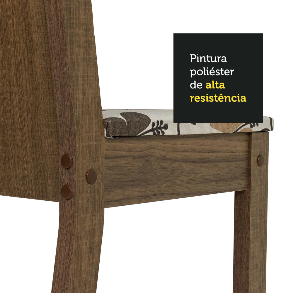 Conjunto Sala de Jantar Madesa Madu Mesa Tampo de Vidro Redondo 4 Cadeiras Rustic/Crema/Hibiscos - Image 8