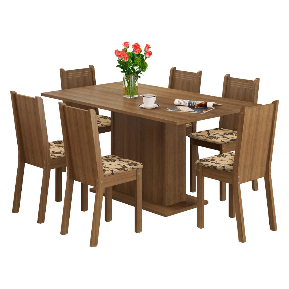 Conjunto Sala de Jantar Madesa Megan Mesa Tampo de Madeira com 6 Cadeiras Rustic/Bege Marrom - Image 2