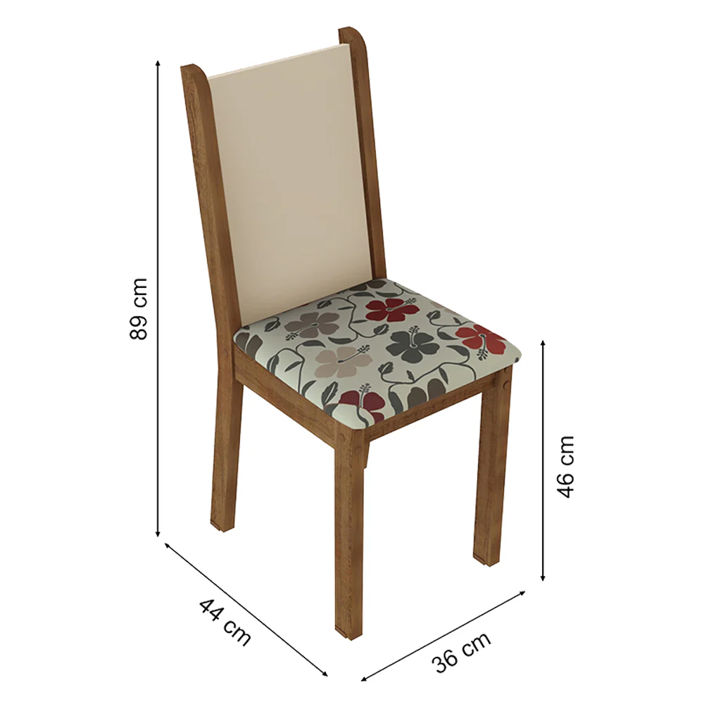 Conjunto Sala de Jantar Madesa Miriam Mesa Tampo de Madeira com 6 Cadeiras Rustic/Crema/Floral Hibiscos - Image 3